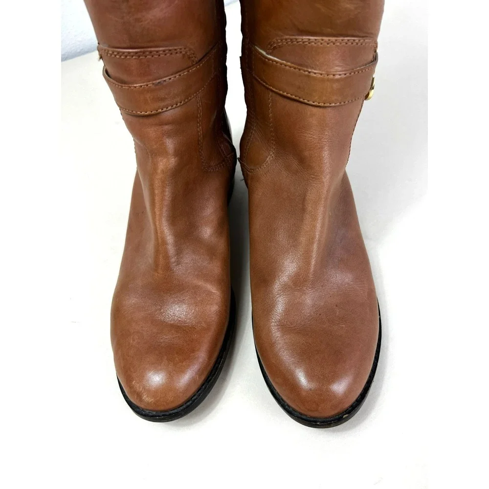 Michael Kors Hamilton Tall riding Boots Caramel Leather Padlock Logo‎ 1/4 Zip, 8